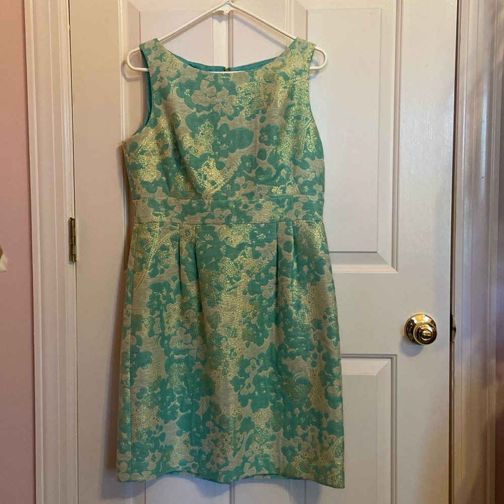 Tahari turquoise metallic dress petite